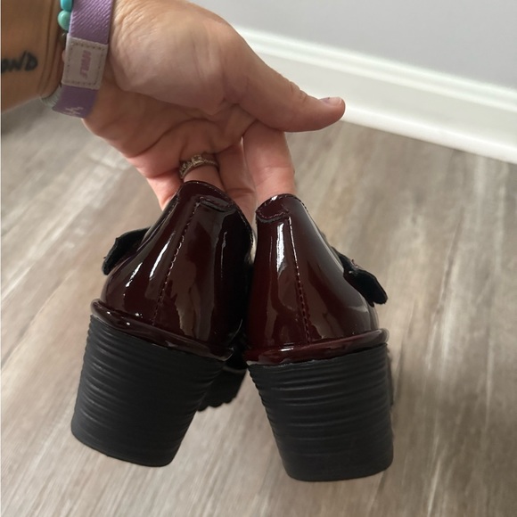 FLY London Shoes Yasi Wedge Mary Jane Pumps Burgundy Patent Leather Size 38 - Picture 4 of 12